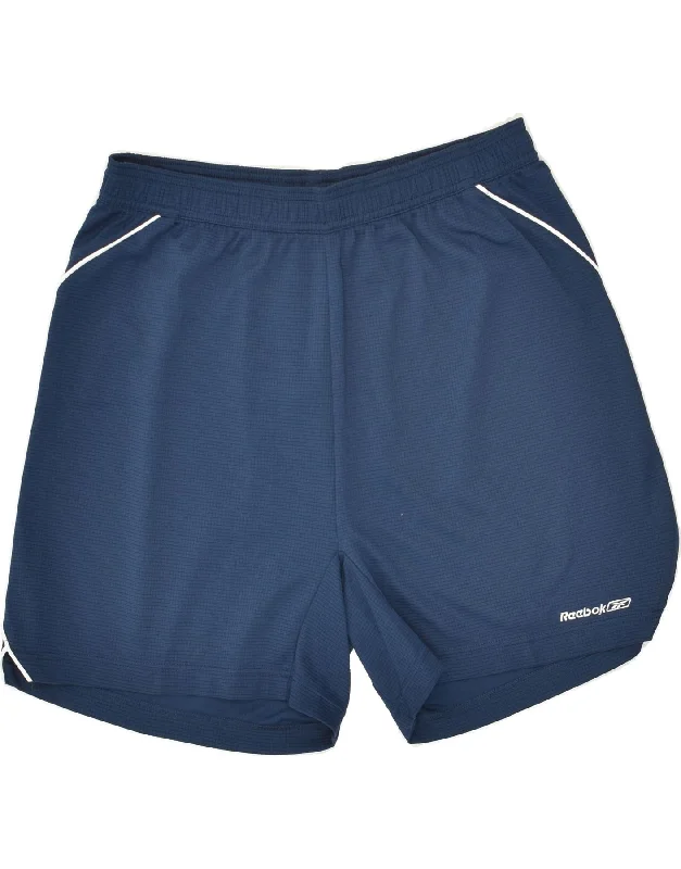 REEBOK Mens Graphic Sport Shorts Large Navy Blue Polyester