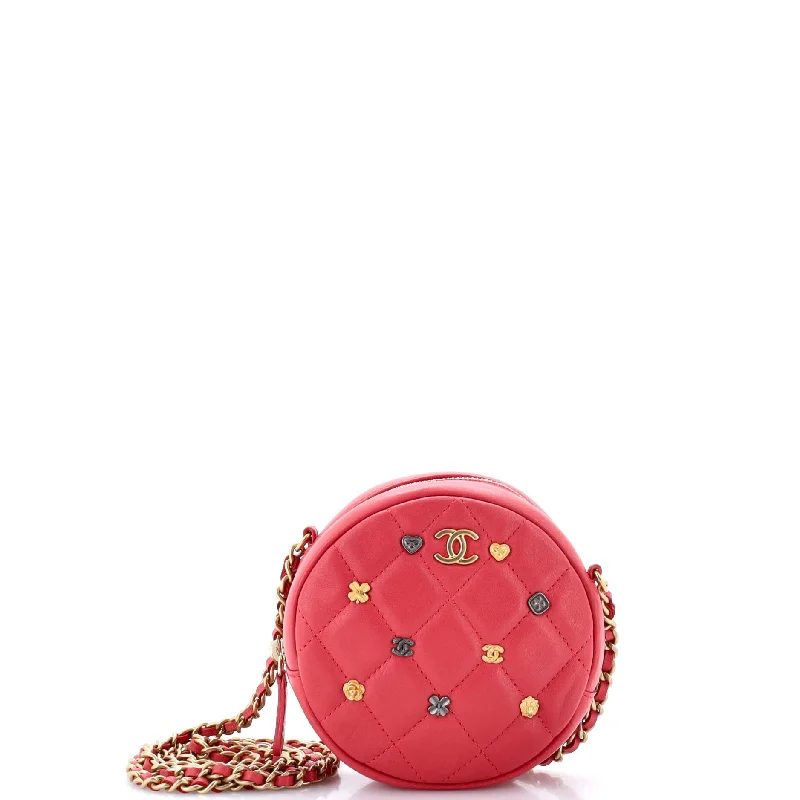 18K Charms Round Clutch With Chain Quilted Lambskin Mini