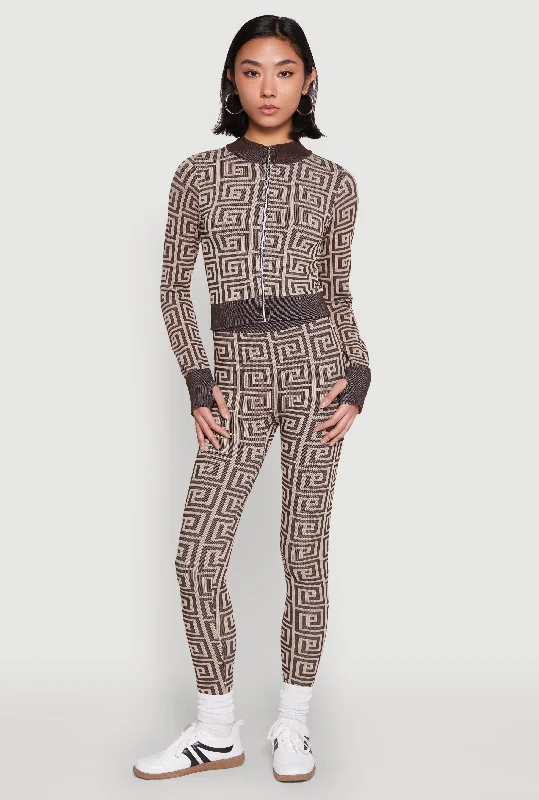 Greek Key Color Block Print Leggings