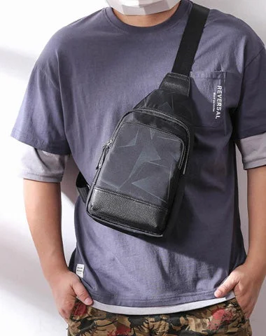 Cool Black Blue Nylon Men's Sling Bag Waterproof Chest Bag Canvas One shoulder Backpack Sling Pack For Men Cool Black Blue Nylon Men's Sling Bag Waterproof Chest Bag Canvas One shoulder Backpack Sling Pack For Men