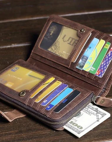 Vintage Brown Leather Men's Bifold Long Wallet Cool Zipper Long Wallet Clutch For Men Vintage Brown Leather Men's Bifold Long Wallet Cool Zipper Long Wallet Clutch For Men
