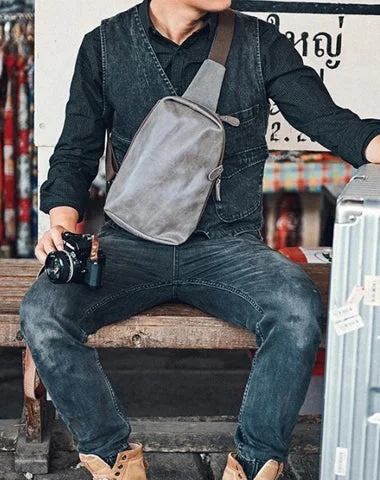 Canvas Leather Mens Gray Sling Backpacks Brown Chest Bag Sling Pack Sling Bag For Men Canvas Leather Mens Gray Sling Backpacks Brown Chest Bag Sling Pack Sling Bag For Men