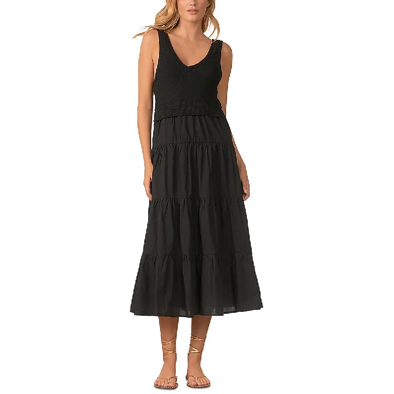 Elan Womens Mix Media Sleeveless Midi Dress
