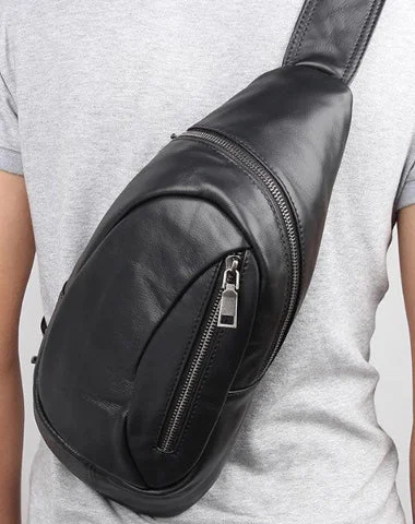 Badass Black Leather Men's 8 inches Sling Bag Chest Bag One shoulder Backpack Sling Backpack For Men Badass Black Leather Men's 8 inches Sling Bag Chest Bag One shoulder Backpack Sling Backpack For Men