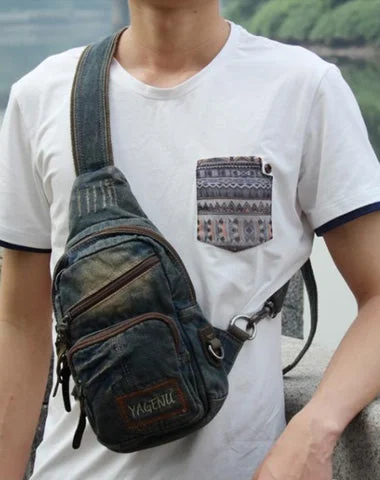 Fashion Jean Blue Mens Sling Bag Chest Bags Denim Sling Pack One Shoulder Backpacks For Men Fashion Jean Blue Mens Sling Bag Chest Bags Denim Sling Pack One Shoulder Backpacks For Men