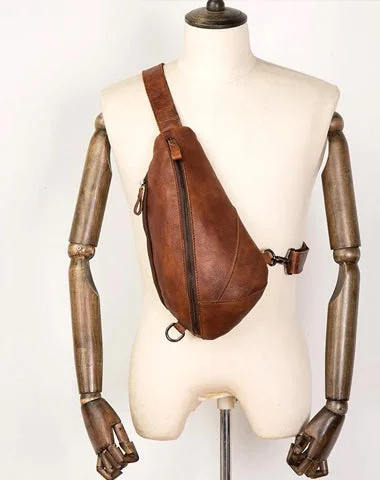 Brown Casual Leather Mens Sling Bag Chest Bags Brown SLing Pack One Shoulder Backpack for Men Brown Casual Leather Mens Sling Bag Chest Bags Brown SLing Pack One Shoulder Backpack for Men