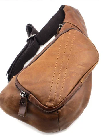 Brown Leather Men's Sling Bags Chest Bags Badass Brown One shoulder Backpack Sling Bag For Men Brown Leather Men's Sling Bags Chest Bags Badass Brown One shoulder Backpack Sling Bag For Men