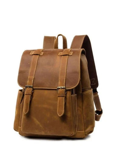 Cool Brown Mens Leather Dark Brown 14" Backpack Travel Backpack College Backpack for Men Cool Brown Mens Leather Dark Brown 14" Backpack Travel Backpack College Backpack for Men