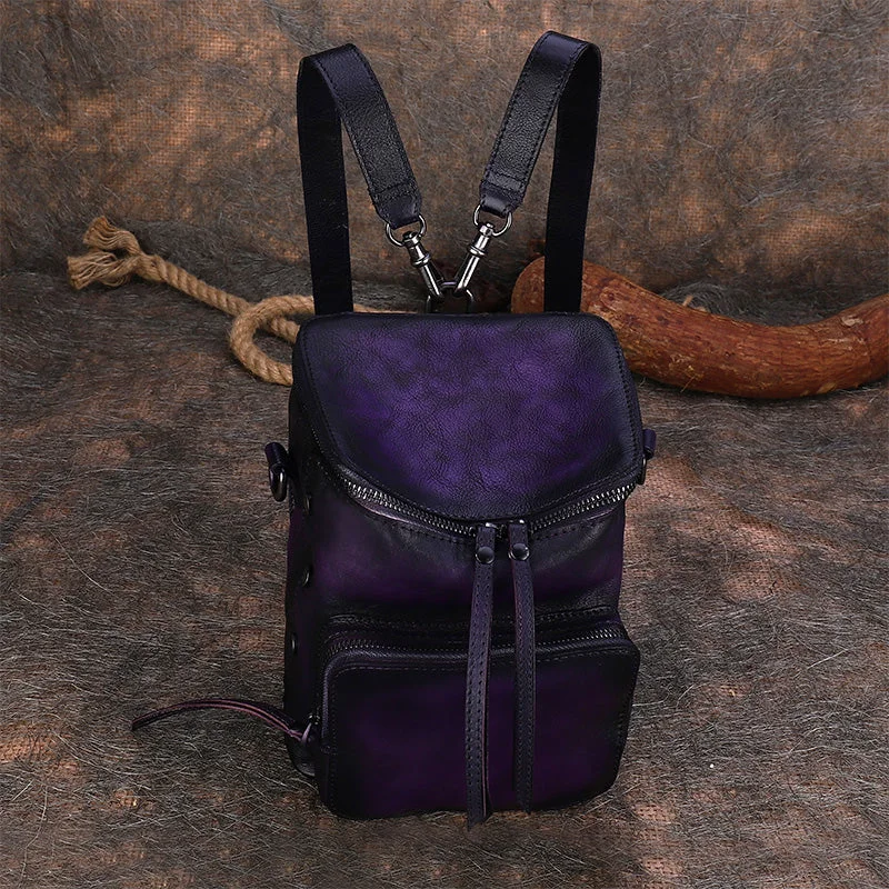 Womens Small Purple Leather Backpack Purse Crossbody Sling Bag For Women
