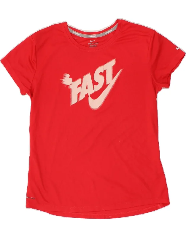 NIKE Womens Dri Fit Graphic T-Shirt Top UK 12 Medium Red