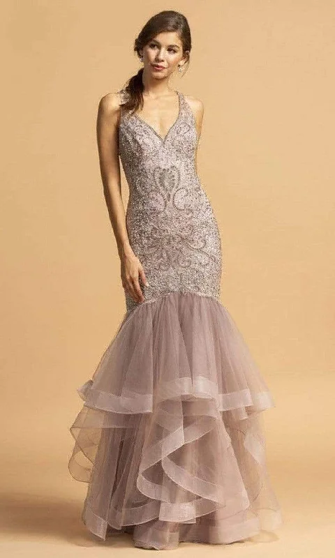 Aspeed Design - L2163 V-Neck Beaded Trumpet Dress