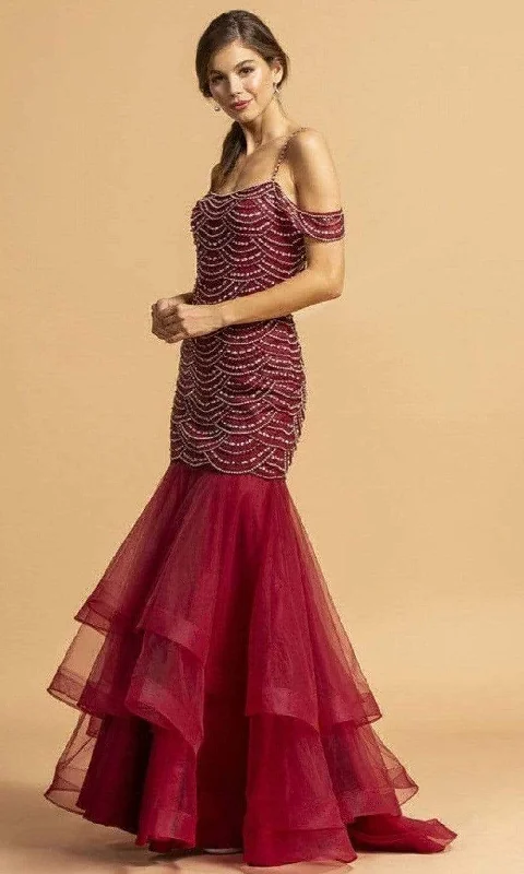 Aspeed Design - L2175 Scallop Motif Cold Shoulder Dress