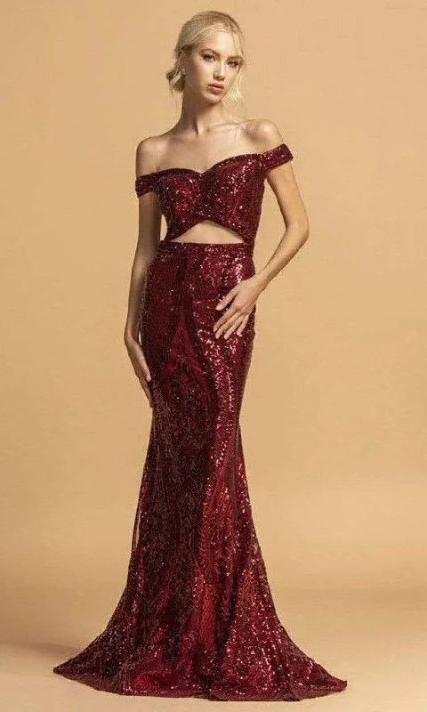 Aspeed Design - L2199 Off Shoulder Sheath Evening Dress