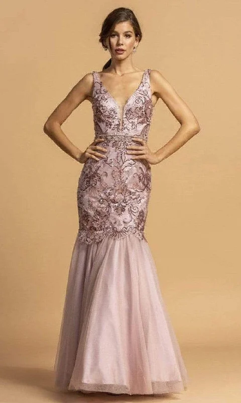 Aspeed Design - L2203 Appliqued Trumpet Simple Prom Dress