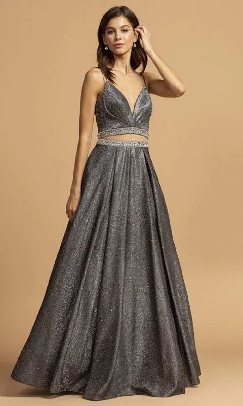 Aspeed Design - L2213 Faux Two-Piece Glitter A-Line Dress