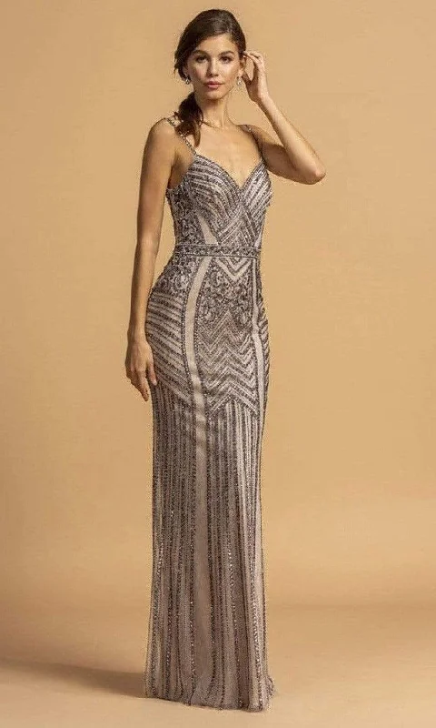 Aspeed Design - L2218 Spaghetti Strap Beaded Sheath Dress