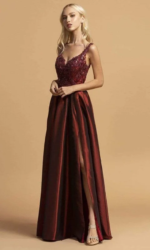 Aspeed Design - L2241 Ornate High Slit Taffeta A-Line Dress