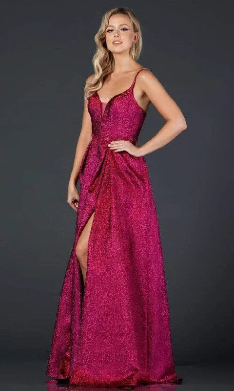Aspeed Design - L2370 Thin Straps Plunging V-Neck A-Line Dress