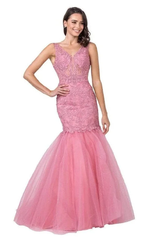 Aspeed Design - L2399 V-Neck Trumpet Sleeveless Simple Prom Dress